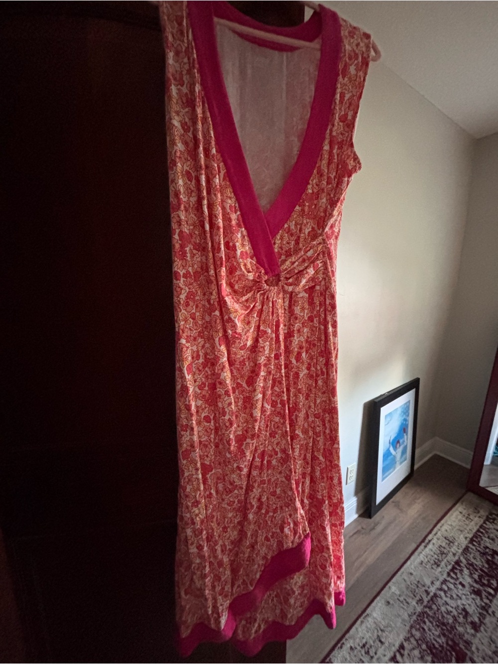 Lands' End Maxi Floral Wrap Dress in Pink, Coral and Yellow - Picture 2 of 4
